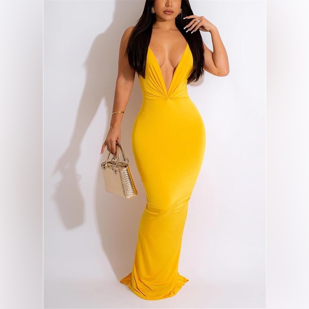 Cameo Ultra Sexy Low V Backless Dress in Yellow - Picture 2 of 7